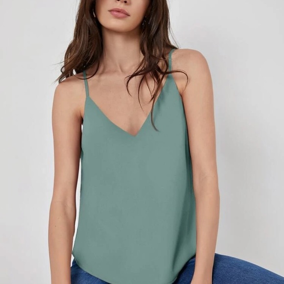 Minimalist dressy tank top v neck cami green - Picture 10 of 14